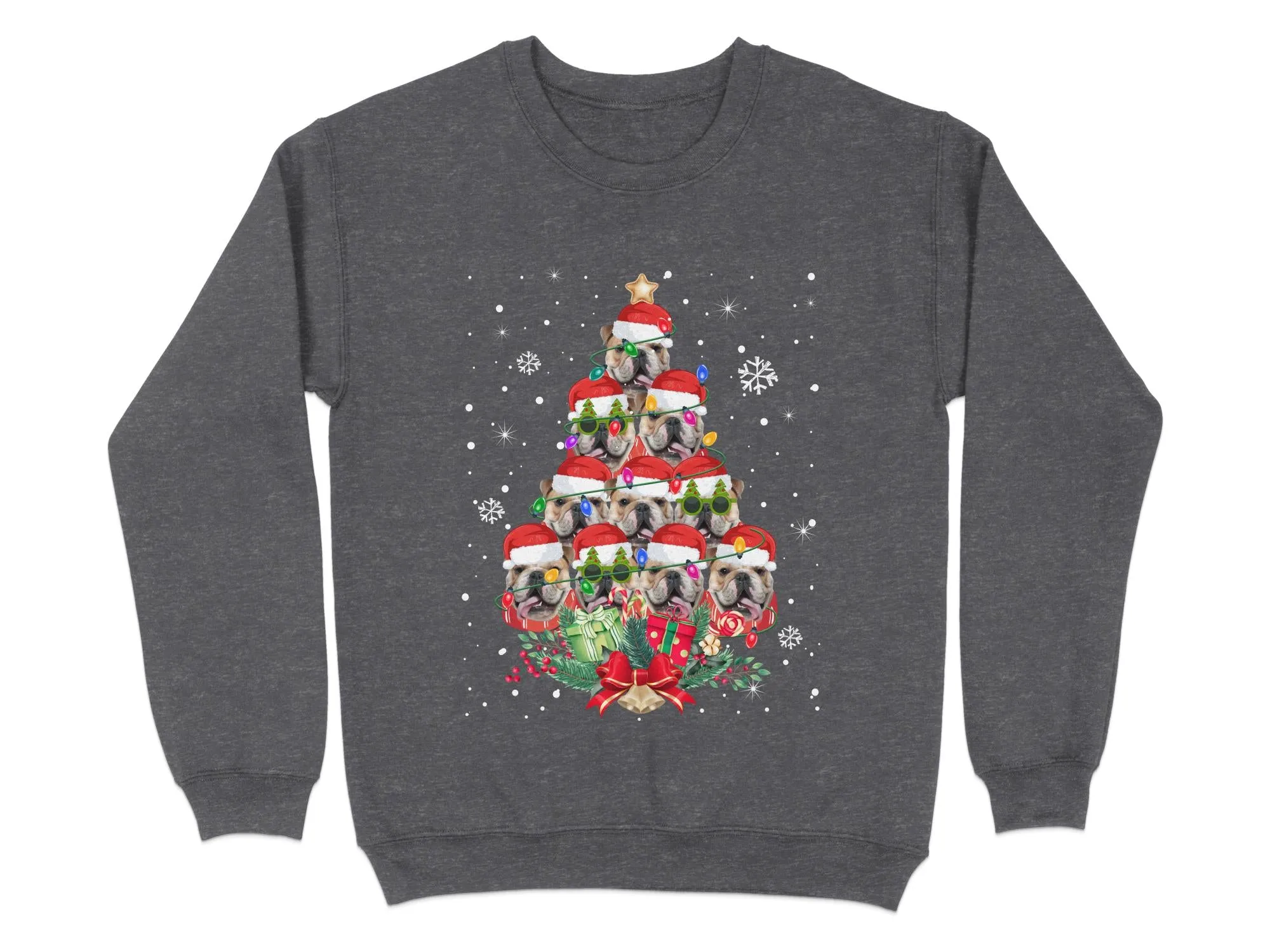 English Bulldog Xmas Sweatshirt Xmas Tree Style Cute Holiday Sweatshirt Christmas Dog Shirt Festive Sweater Seasonal Dog Apparel