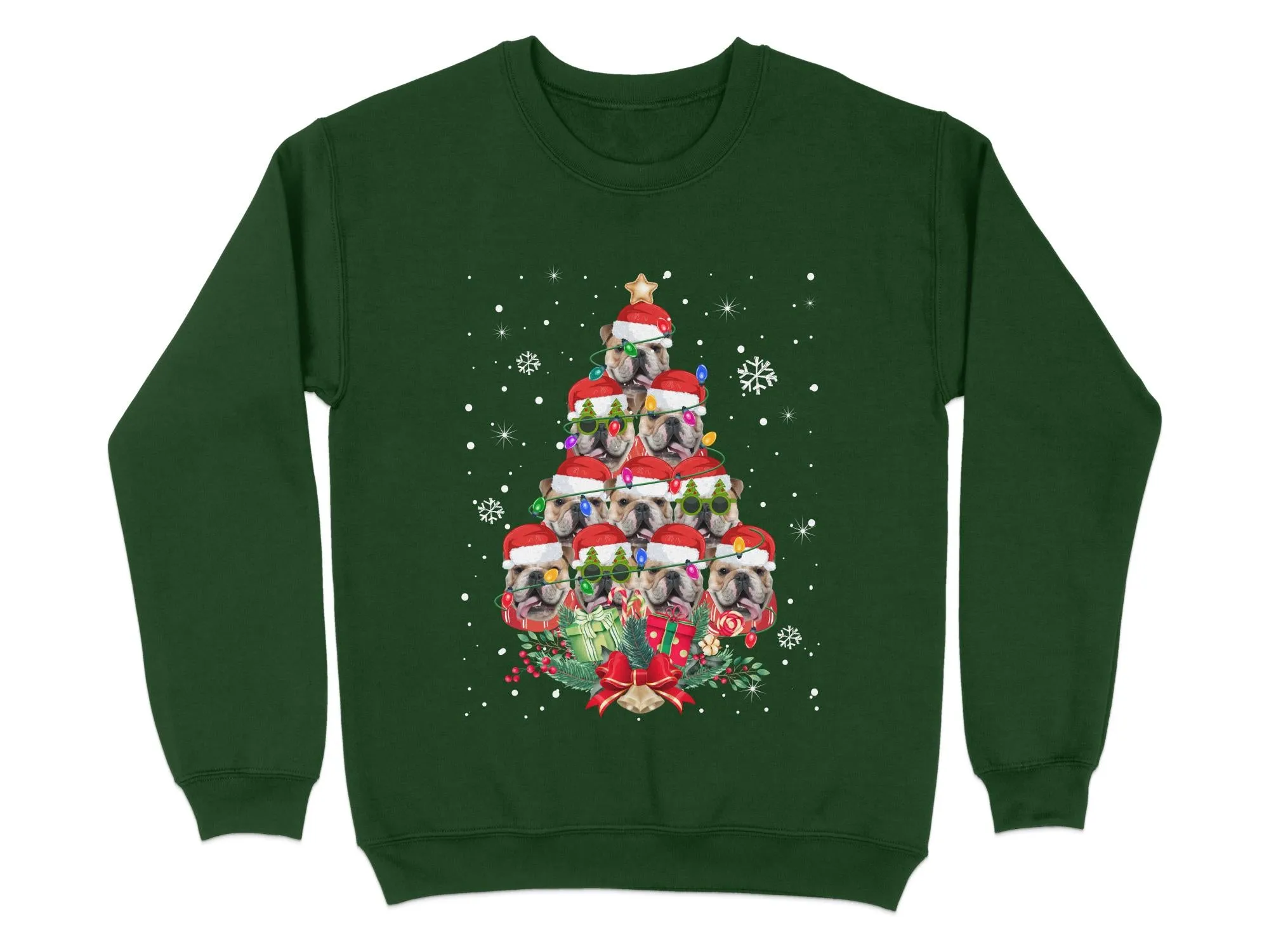 English Bulldog Xmas Sweatshirt Xmas Tree Style Cute Holiday Sweatshirt Christmas Dog Shirt Festive Sweater Seasonal Dog Apparel
