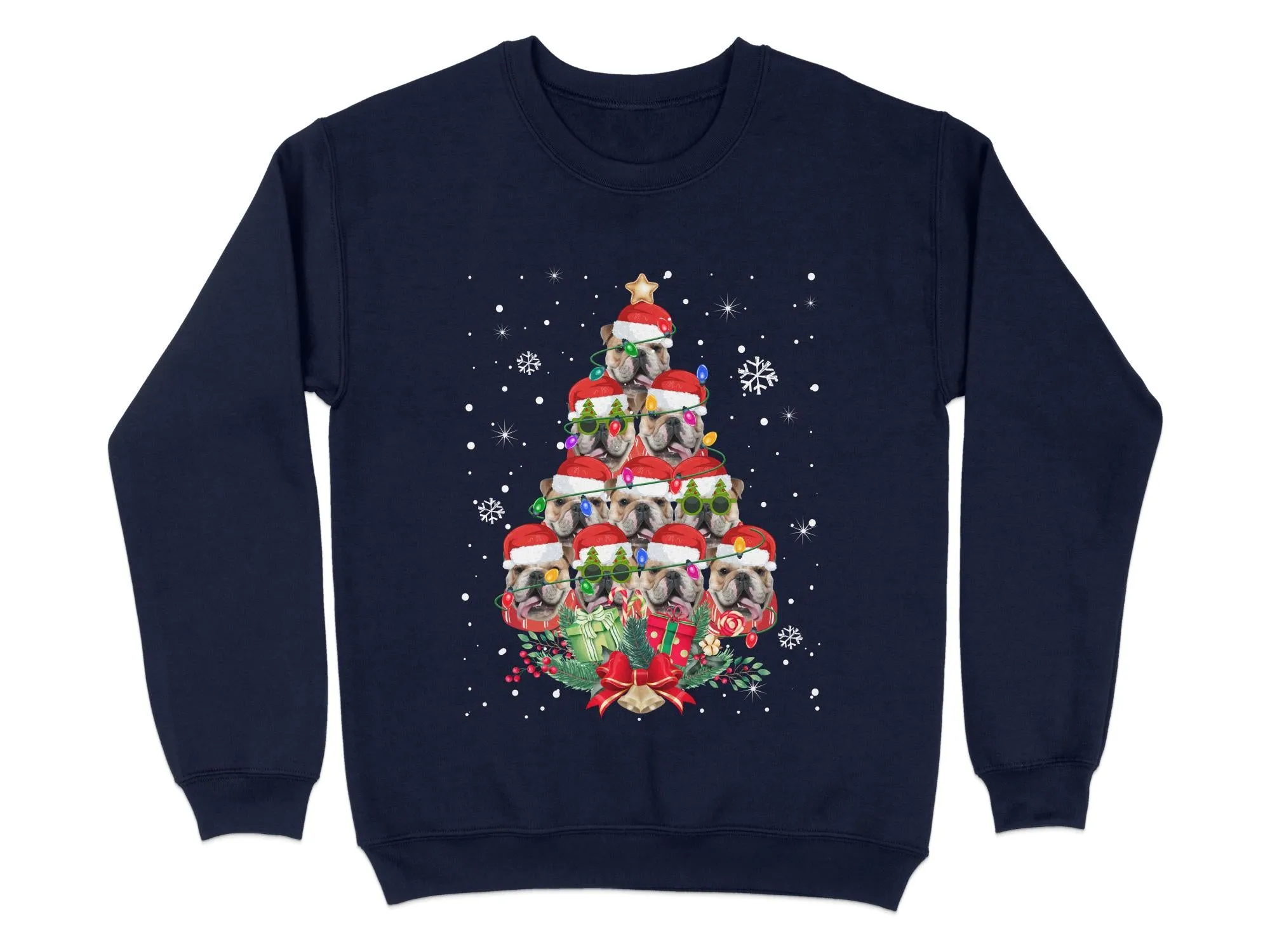 English Bulldog Xmas Sweatshirt Xmas Tree Style Cute Holiday Sweatshirt Christmas Dog Shirt Festive Sweater Seasonal Dog Apparel