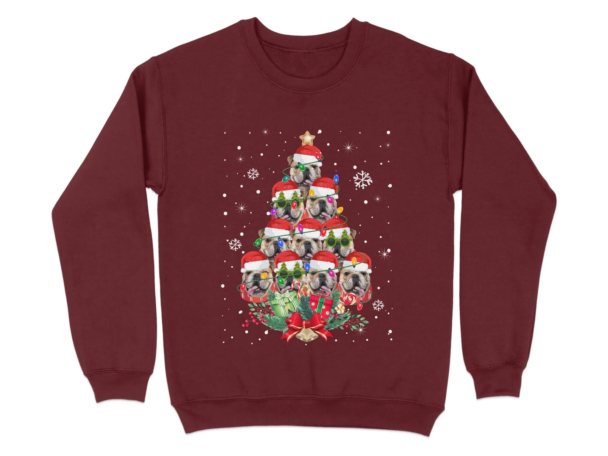 English Bulldog Xmas Sweatshirt Xmas Tree Style Cute Holiday Sweatshirt Christmas Dog Shirt Festive Sweater Seasonal Dog Apparel