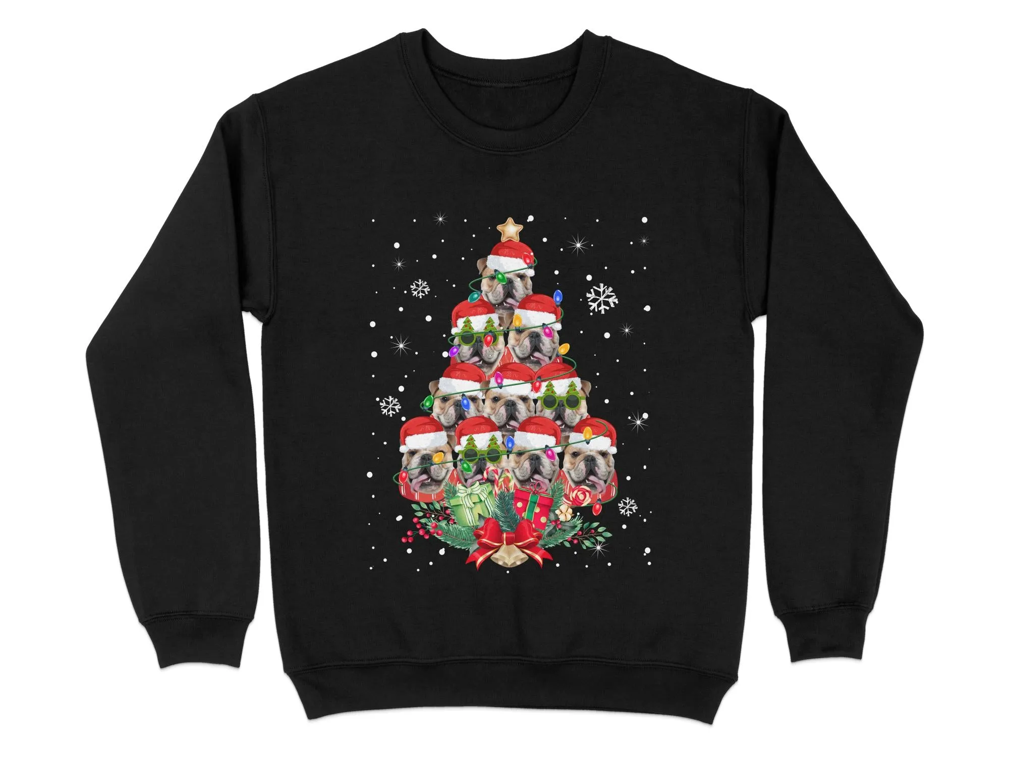 English Bulldog Xmas Sweatshirt Xmas Tree Style Cute Holiday Sweatshirt Christmas Dog Shirt Festive Sweater Seasonal Dog Apparel