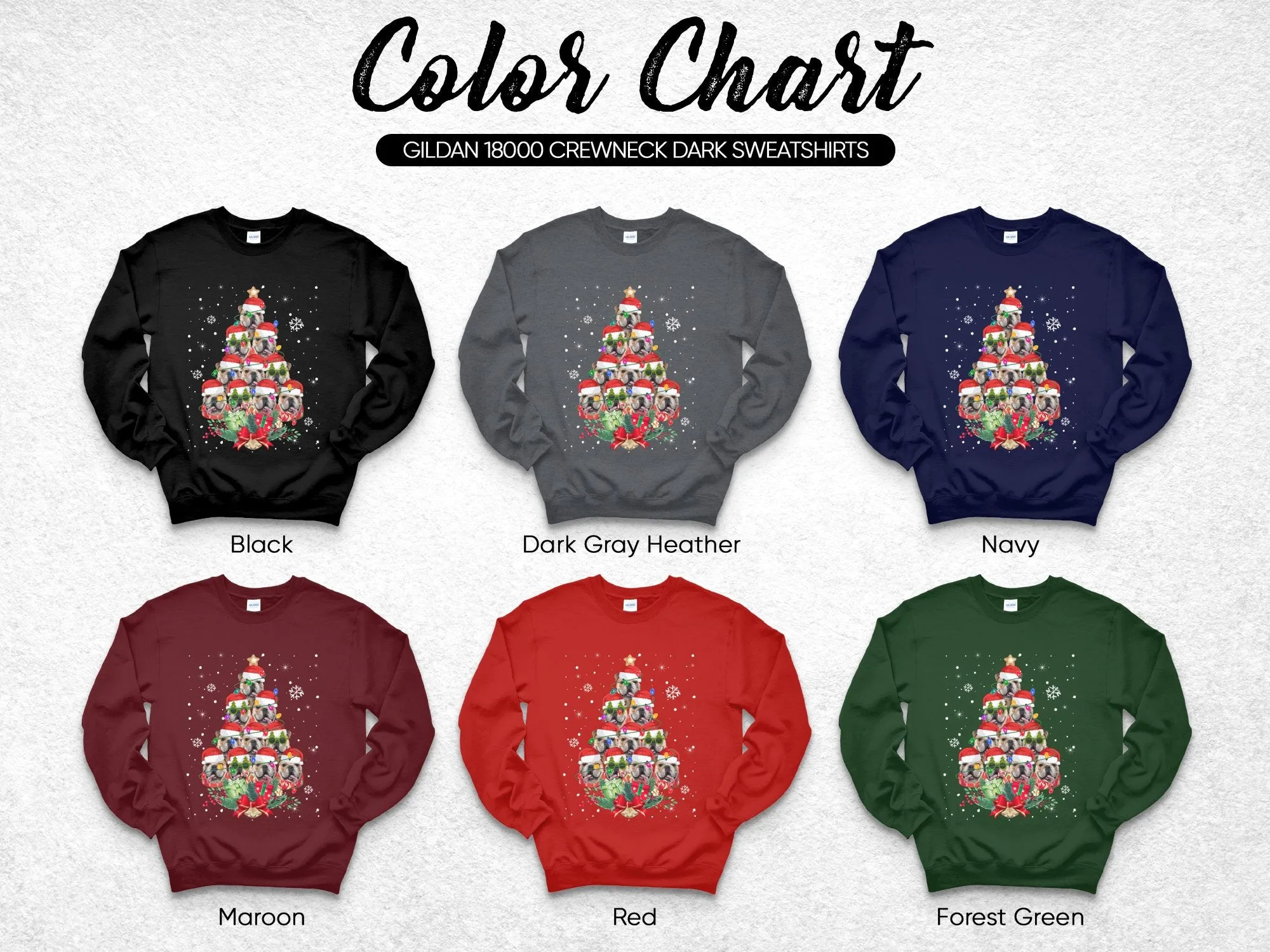English Bulldog Xmas Sweatshirt Xmas Tree Style Cute Holiday Sweatshirt Christmas Dog Shirt Festive Sweater Seasonal Dog Apparel
