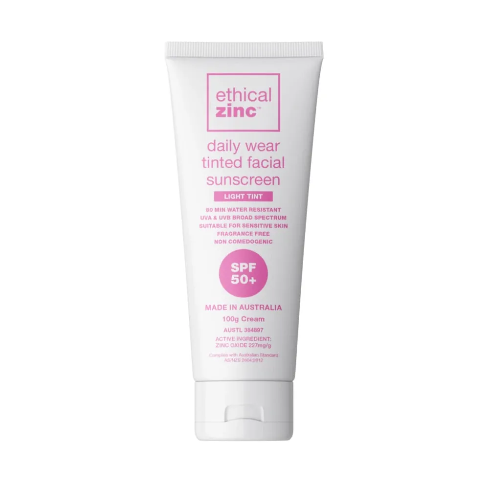 ETHICAL ZINC Daily Wear Tinted Facial Sunscreen Light Tint SPF 50  - 100g