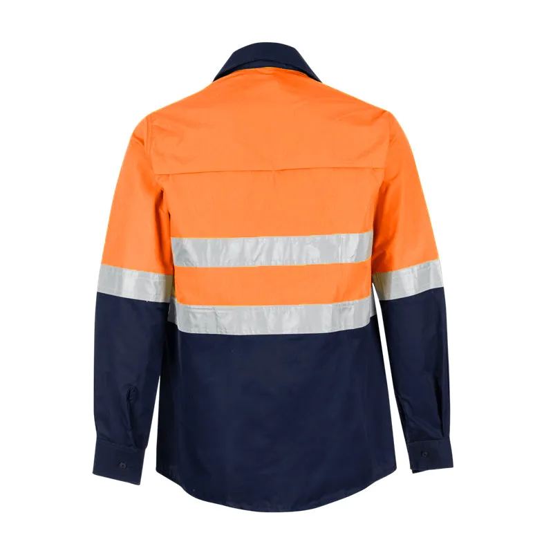 EVEREST Safety Shirt High Visibility Long Sleeve Orange/Navy