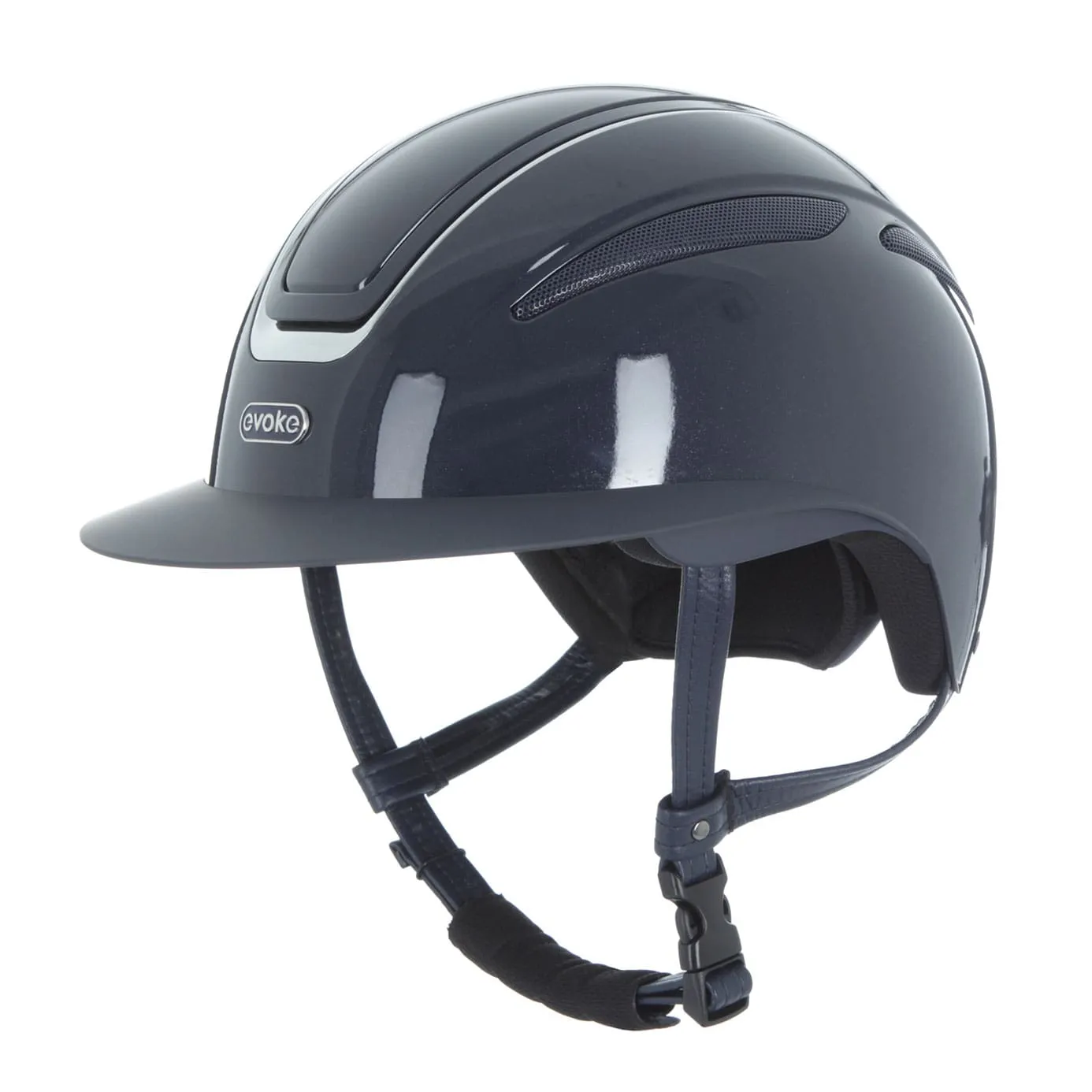 Evoke Callisto Wide Peak Riding Hat - Navy Metallic/Chrome