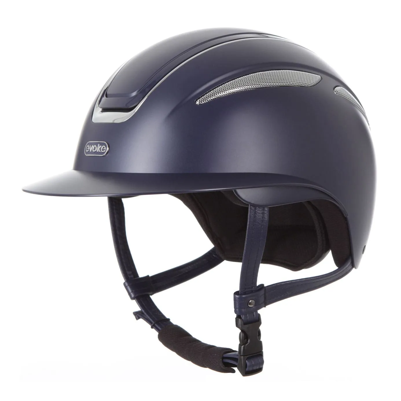 Evoke Callisto Wide Peak Riding Hat - Navy/Chrome