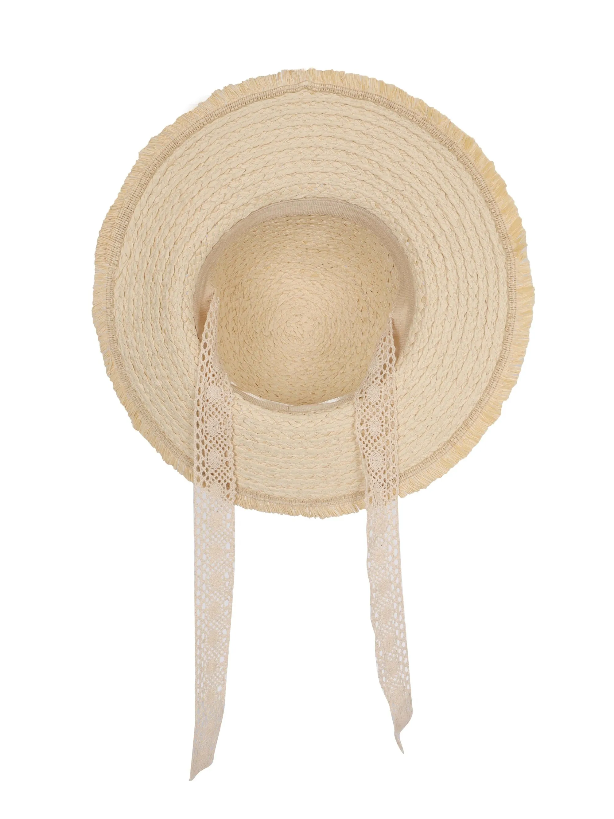 FabSeasons Straw Sun Hat / Caps with long ribbons for Girls & Women