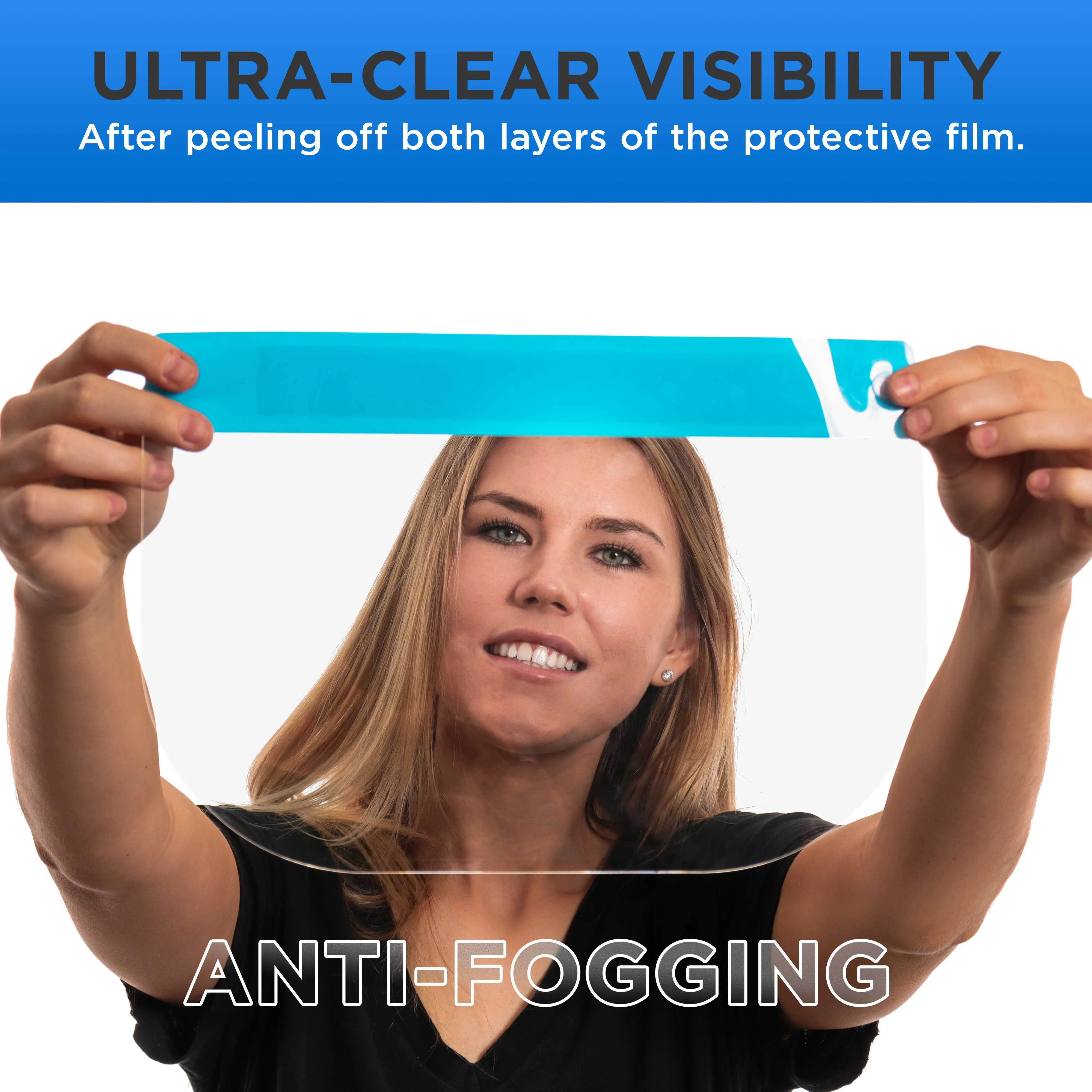 Face Shields - Case of 20 Packs of 10 (200 Shields) - Ultra Clear Protective Full Face Shields to Protect Eyes, Nose and Mouth - Anti-Fog PET Plastic