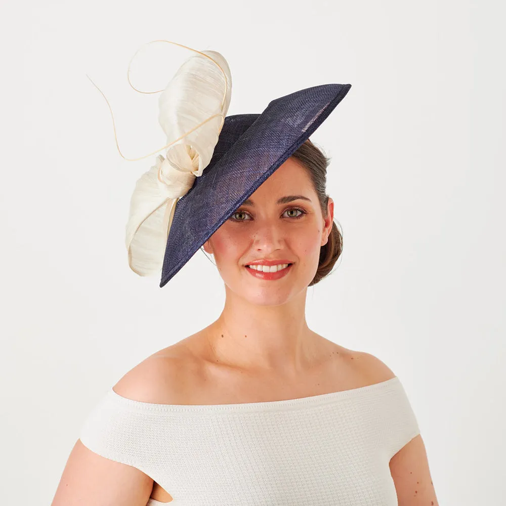 Failsworth Hats Claire Wedding Hatinator With Big Bow - Navy-Ivory