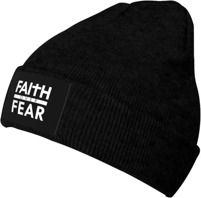 Faith Over Fear Christian Beanie – Warm Knit Hat with Bible Quote Design