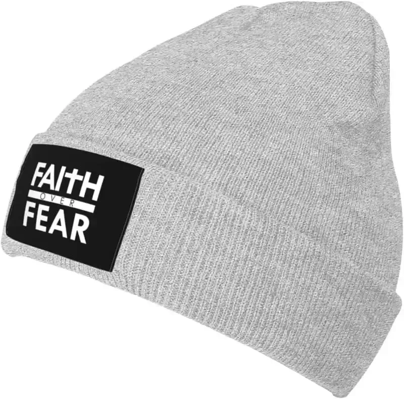 Faith Over Fear Christian Beanie – Warm Knit Hat with Bible Quote Design