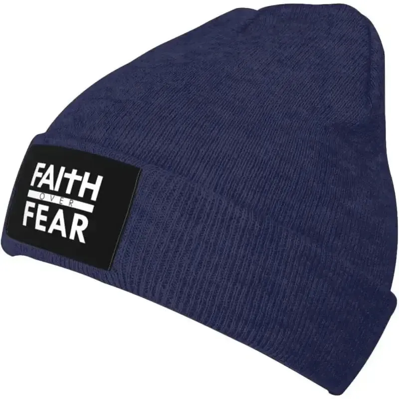 Faith Over Fear Christian Beanie – Warm Knit Hat with Bible Quote Design
