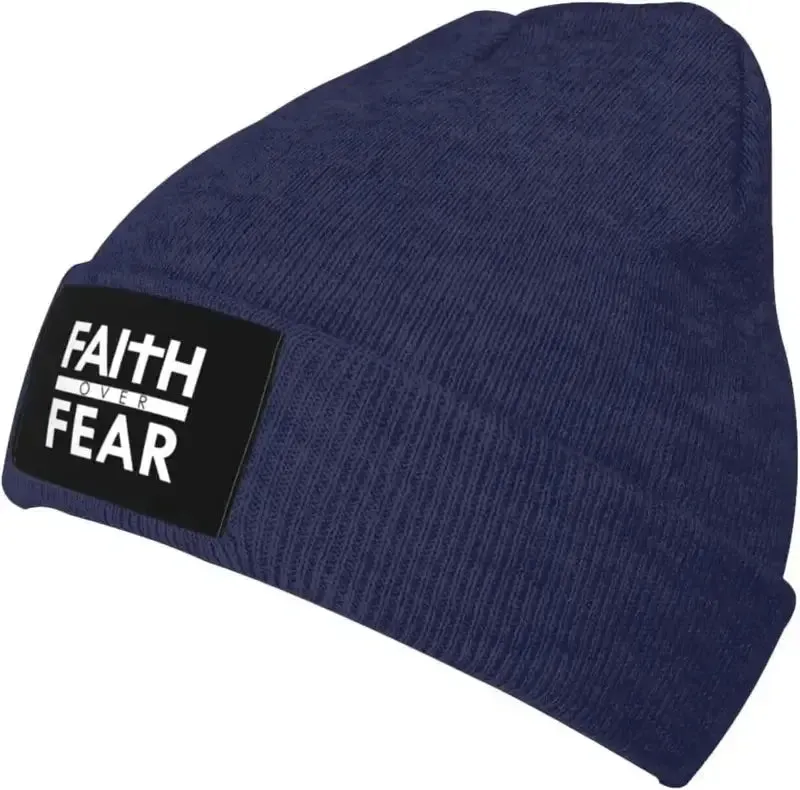 Faith Over Fear Christian Beanie – Warm Knit Hat with Bible Quote Design