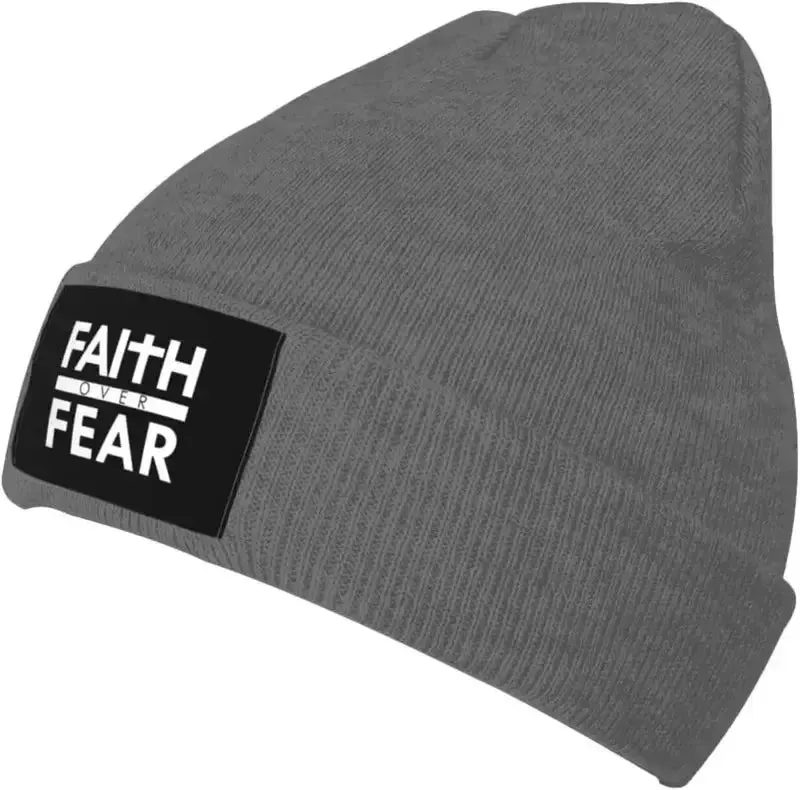 Faith Over Fear Christian Beanie – Warm Knit Hat with Bible Quote Design