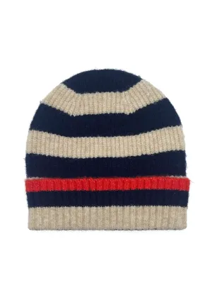 FARAH KNITTED STRIPE BEANIE-NAVY