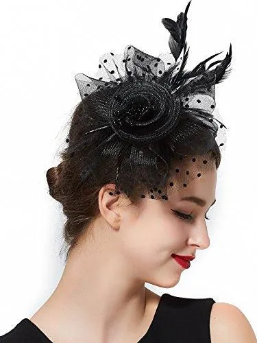 Fascinators Hat for Women Tea Party Headband Kentucky Derby Wedding Cocktail Flower Mesh Feathers Hair Clip