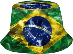 Fashion Brazil Brazilian Flag Bucket Hat Wide Brim UV Protection Sun Hat Boonie Hats Outdoor Hats for Men Women
