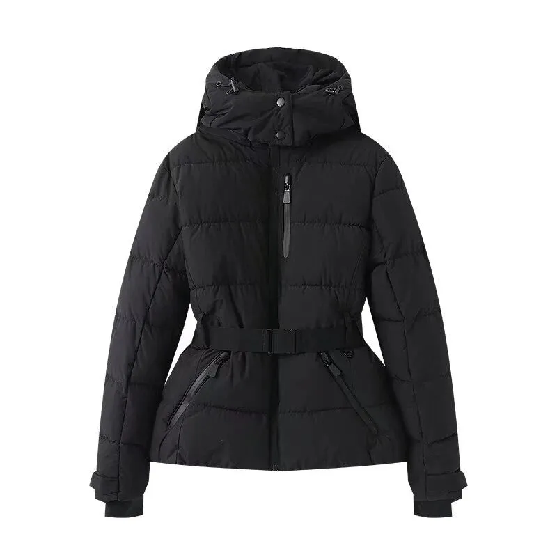 Fashion Waist Women's Hooded Belt Jacket