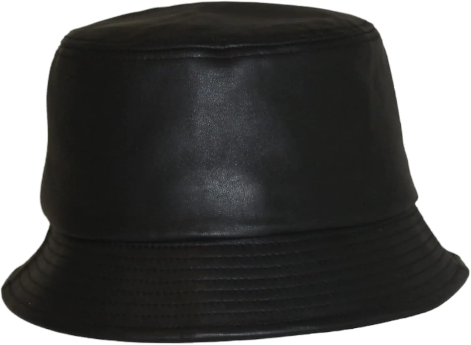 Fashionable Black Top Grain Lambskin Leather Bucket Hat (Black)