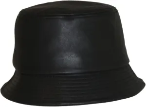 Fashionable Black Top Grain Lambskin Leather Bucket Hat (Black)