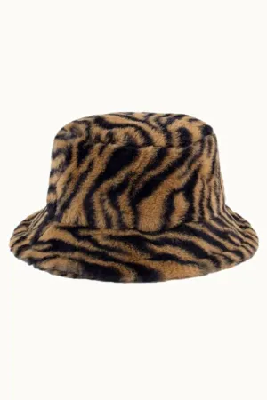 Faux Fur Fuzzy Textured Bucket Hat, Tiger