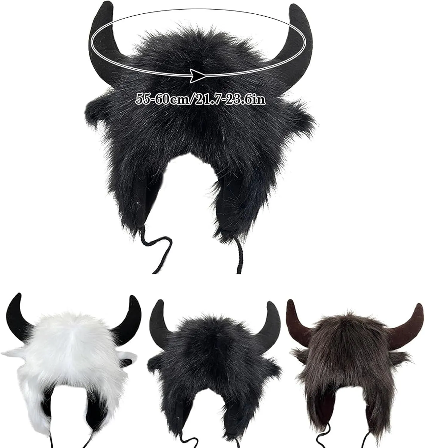 Faux Furry Cowhorn Hat Novelty Animal Hat Winter Warm Trapper Cap Ear with Earflap Windproof Thermal Ski Hat
