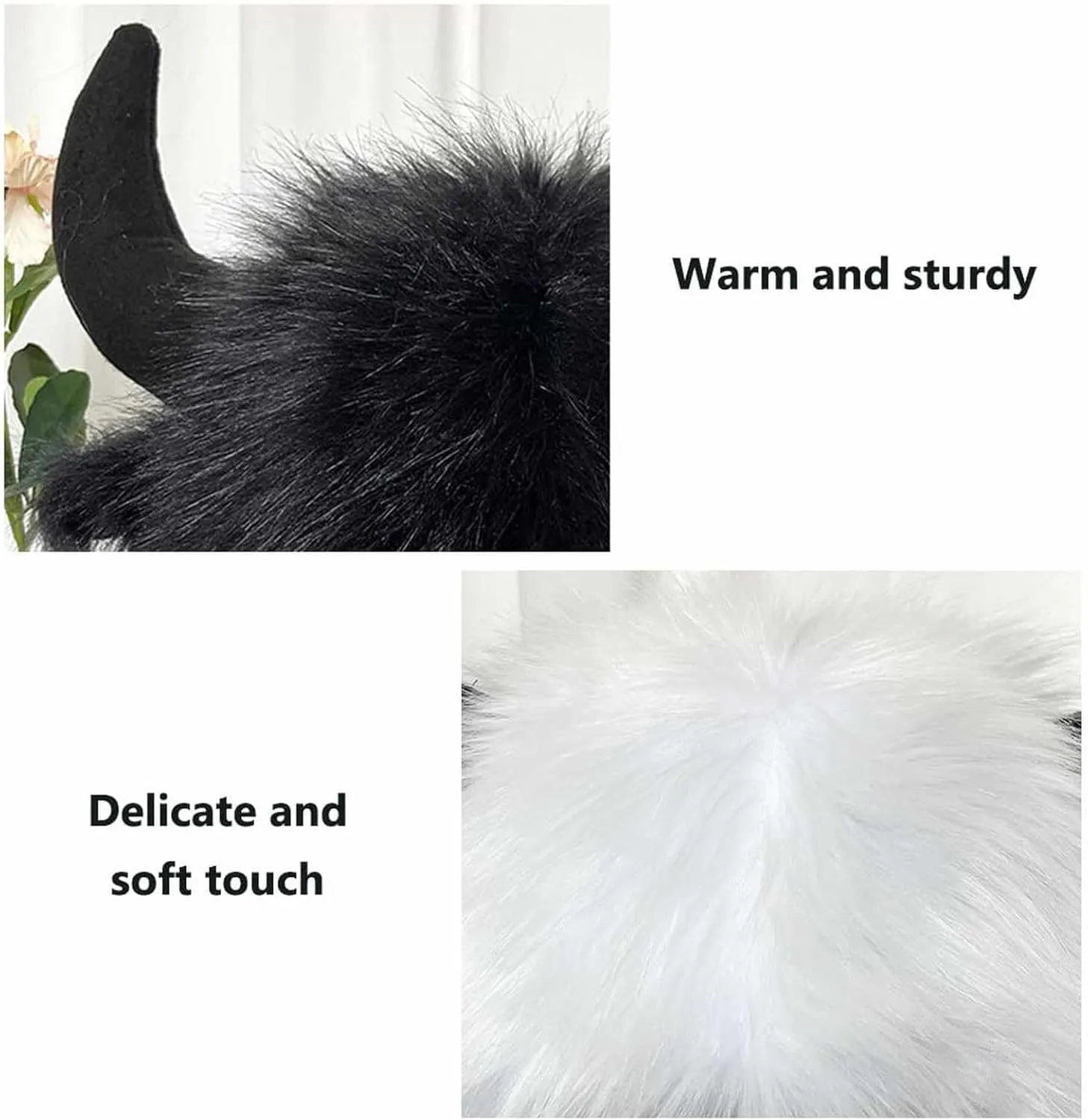 Faux Furry Cowhorn Hat Novelty Animal Hat Winter Warm Trapper Cap Ear with Earflap Windproof Thermal Ski Hat