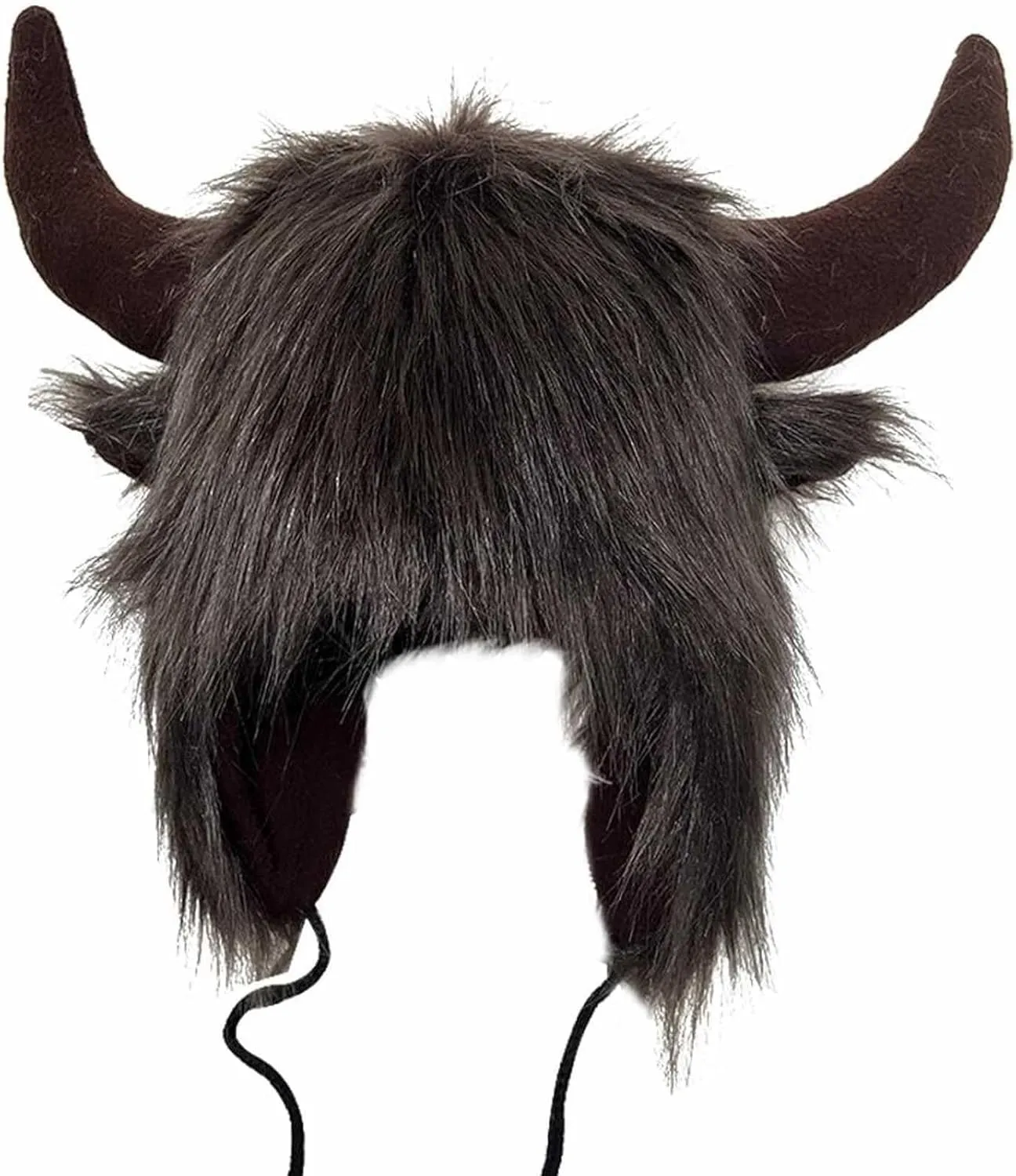 Faux Furry Cowhorn Hat Novelty Animal Hat Winter Warm Trapper Cap Ear with Earflap Windproof Thermal Ski Hat