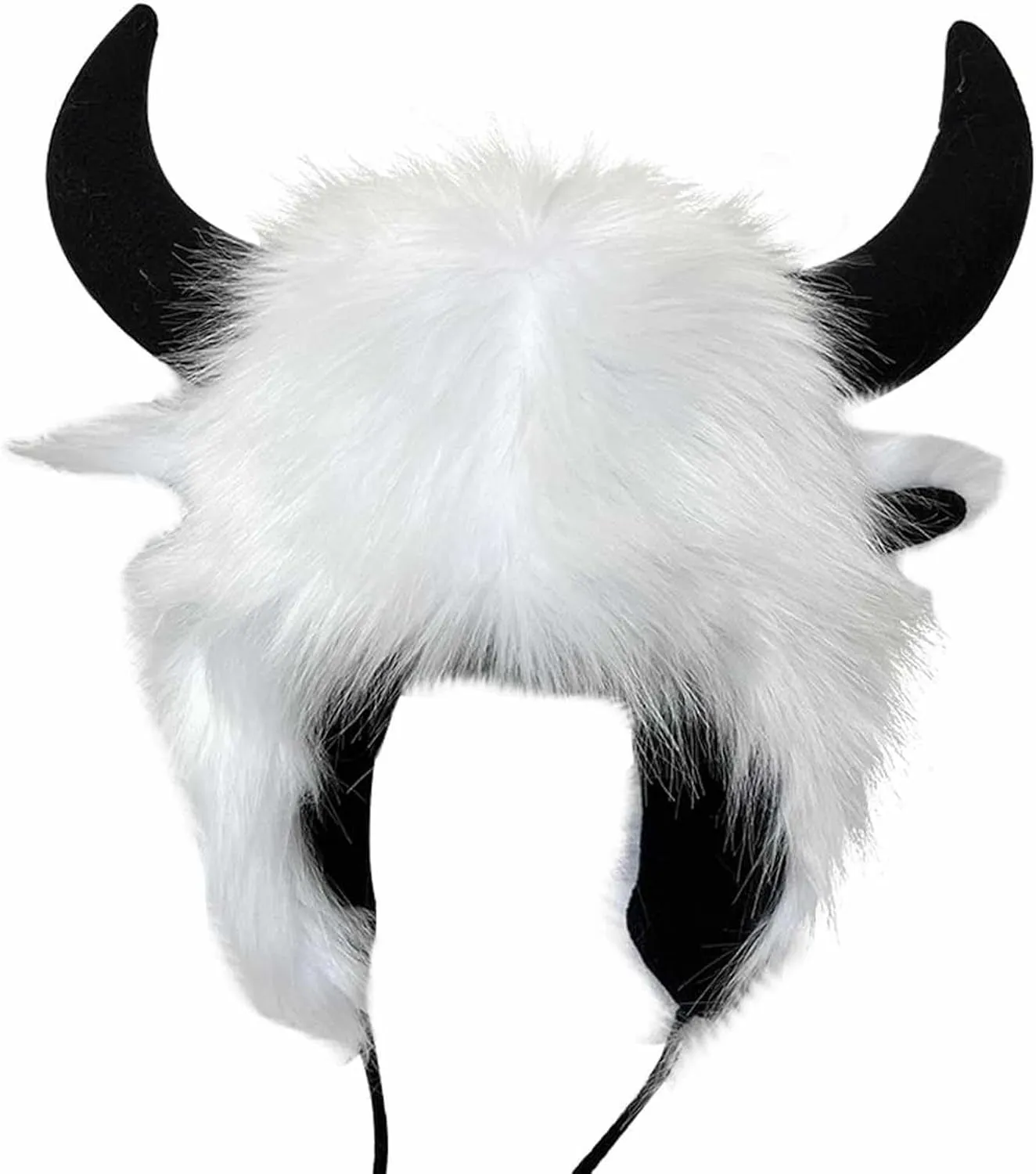 Faux Furry Cowhorn Hat Novelty Animal Hat Winter Warm Trapper Cap Ear with Earflap Windproof Thermal Ski Hat