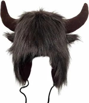 Faux Furry Cowhorn Hat Novelty Animal Hat Winter Warm Trapper Cap Ear with Earflap Windproof Thermal Ski Hat