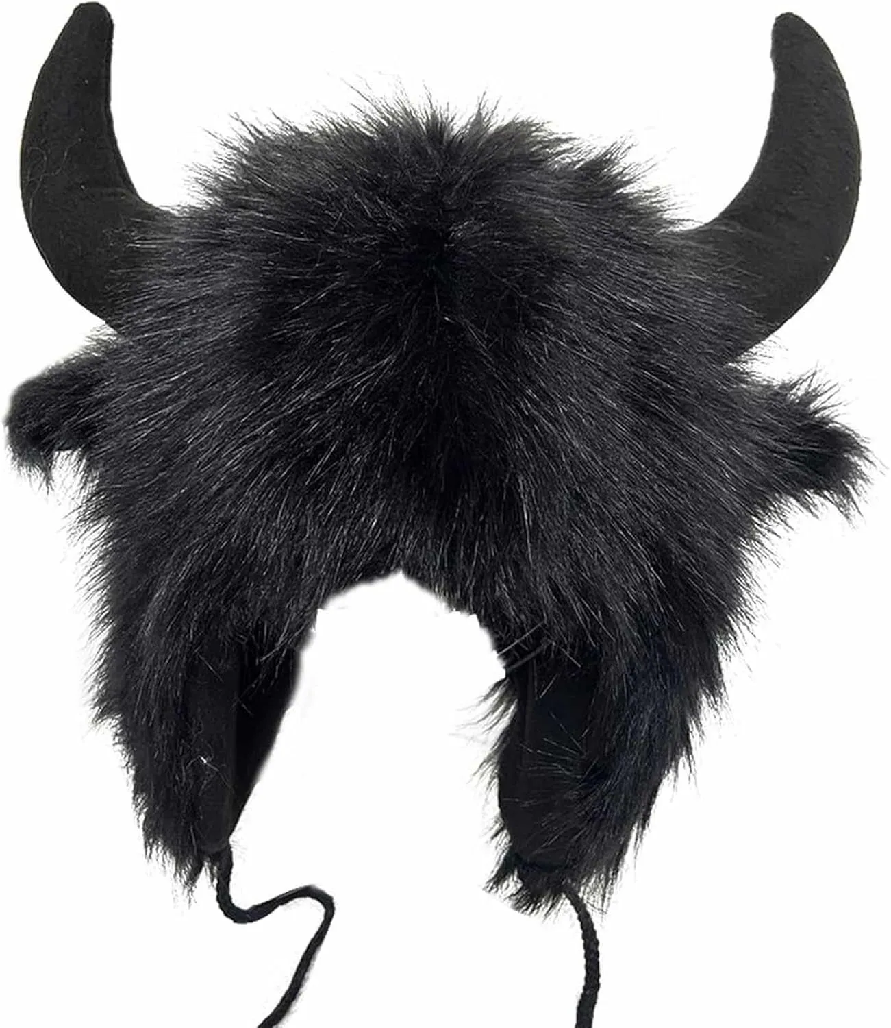 Faux Furry Cowhorn Hat Novelty Animal Hat Winter Warm Trapper Cap Ear with Earflap Windproof Thermal Ski Hat