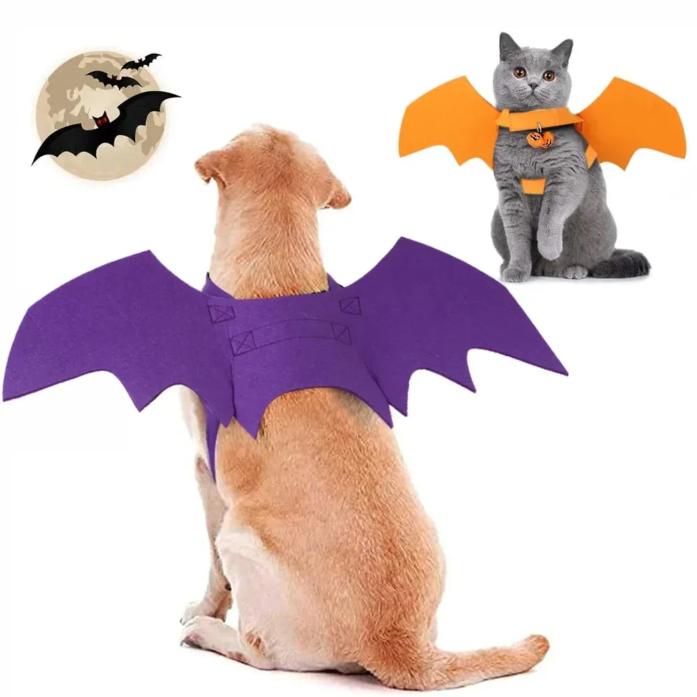Festive Pet Cosplay Costumes – Christmas Hats, Scarves, and Bat Wings for Cats and Dogs
