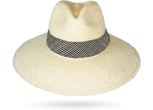 FINE 'URBAN' NATURAL PANAMA HAT DOWN WIDER BRIM (9CM) WITH HANDWOVEN FRINGED STRAW BAND