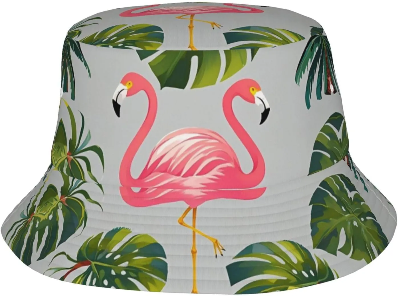 Flamingo Palm Trees Leaf Bucket Hat Packable Breathable Sun Hats Fisherman Hats Outdoor Summer Travel Hiking Beach Caps for Men Women Black