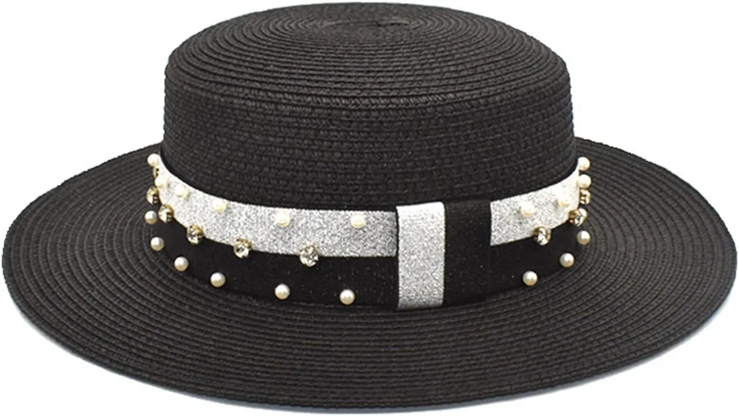 Flat Top Straw Cap for Womens Wide Brim Sunshade Bucket Hat Summer Sunscreen Beach Hat Sun Visor Hat