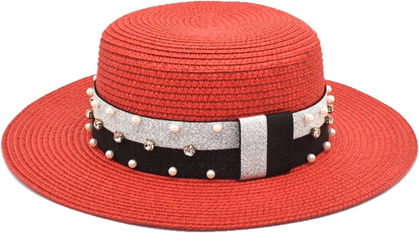 Flat Top Straw Cap for Womens Wide Brim Sunshade Bucket Hat Summer Sunscreen Beach Hat Sun Visor Hat