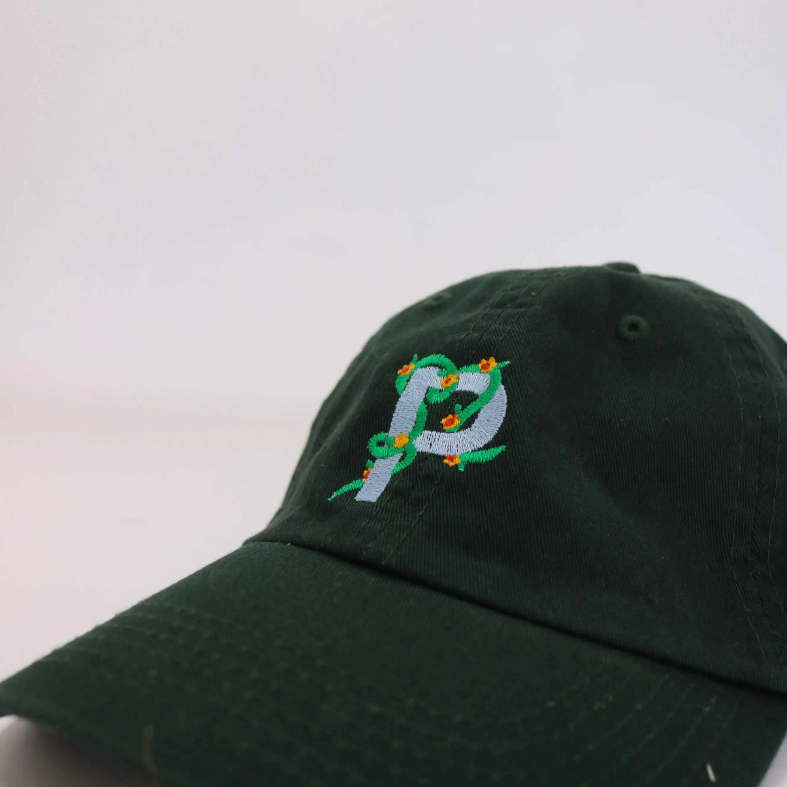 Floral Letter P Dad Hat (Forest Green)