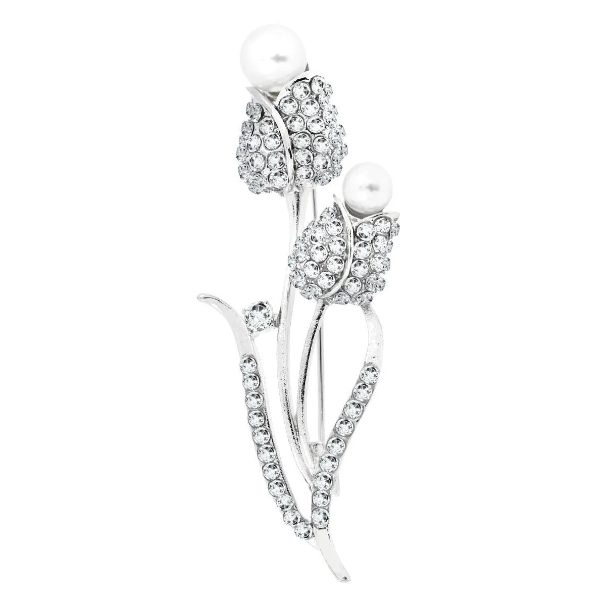 Flower Bouquet Cz Pearl Rhodium Brass Brooch Badge Pin Needle