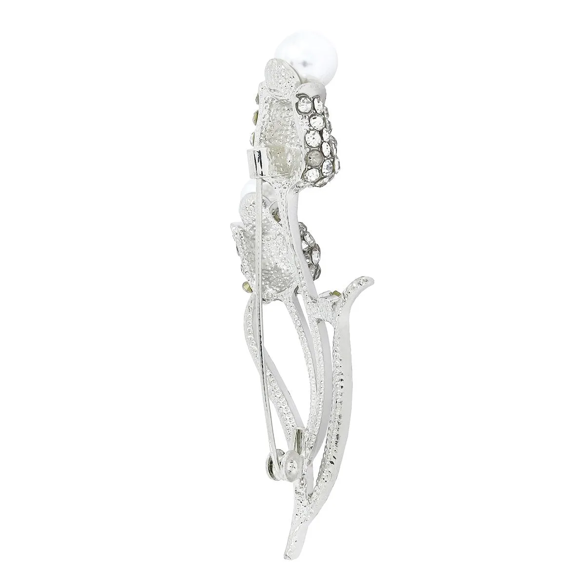 Flower Bouquet Cz Pearl Rhodium Brass Brooch Badge Pin Needle
