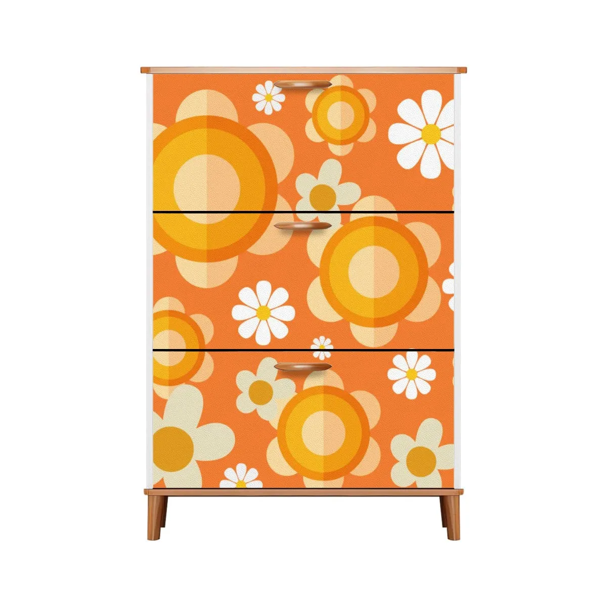 Flower Power Orange Groovy Mod Shoe Storage, Shoe Cabinet
