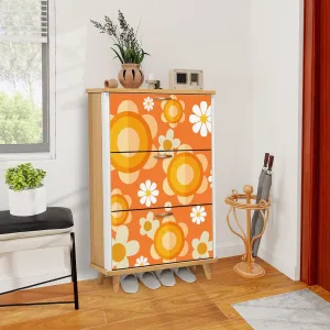 Flower Power Orange Groovy Mod Shoe Storage, Shoe Cabinet