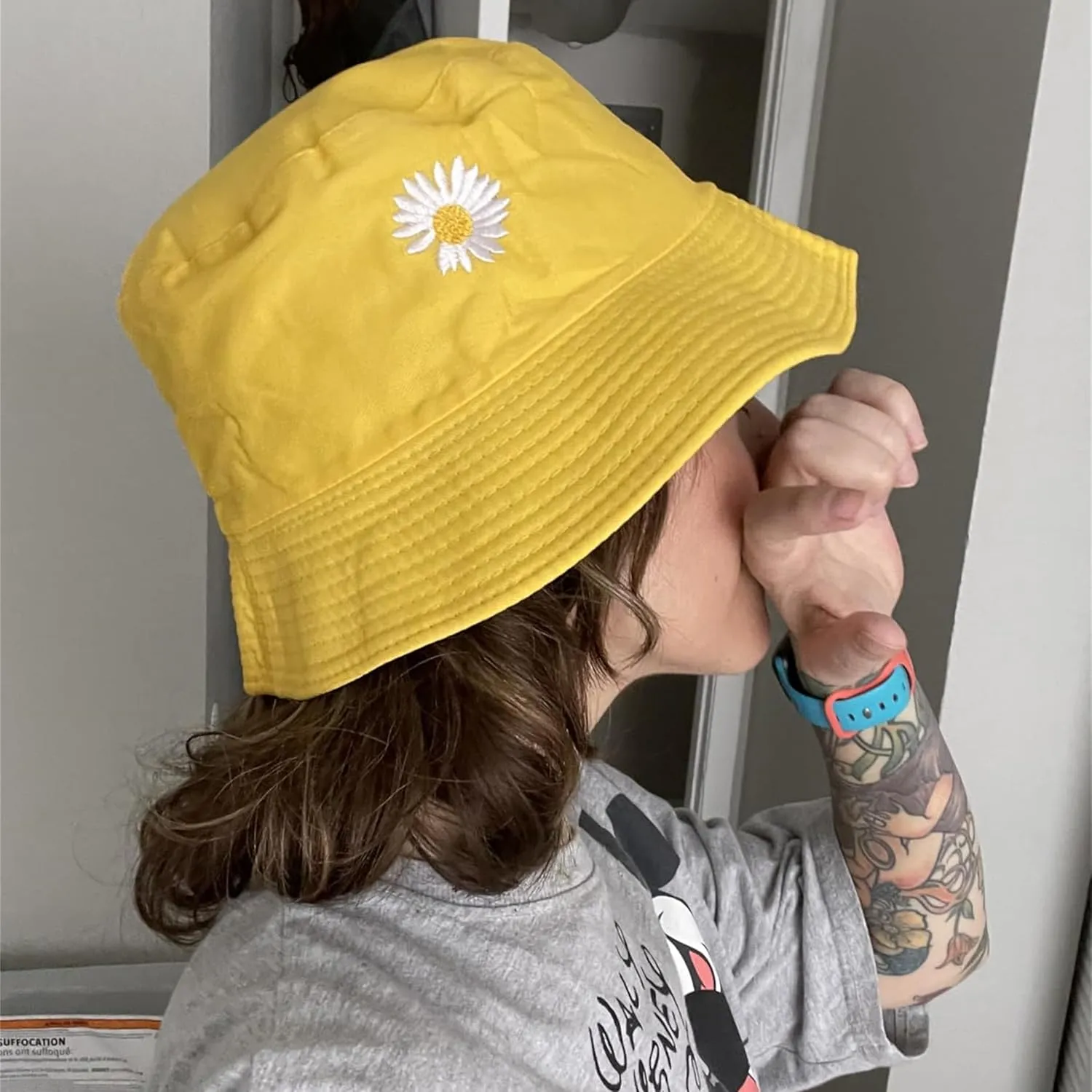Flower Reversible Bucket Hat Cotton Summer Travel Beach Sun Hats Emboridery for Women Men