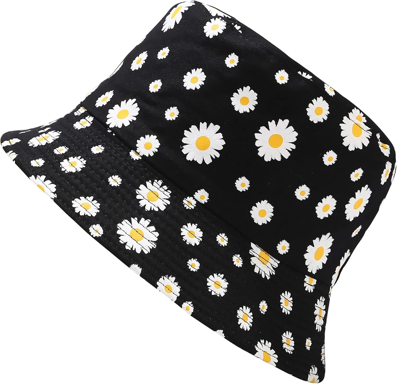 Flower Reversible Bucket Hat Cotton Summer Travel Beach Sun Hats Emboridery for Women Men