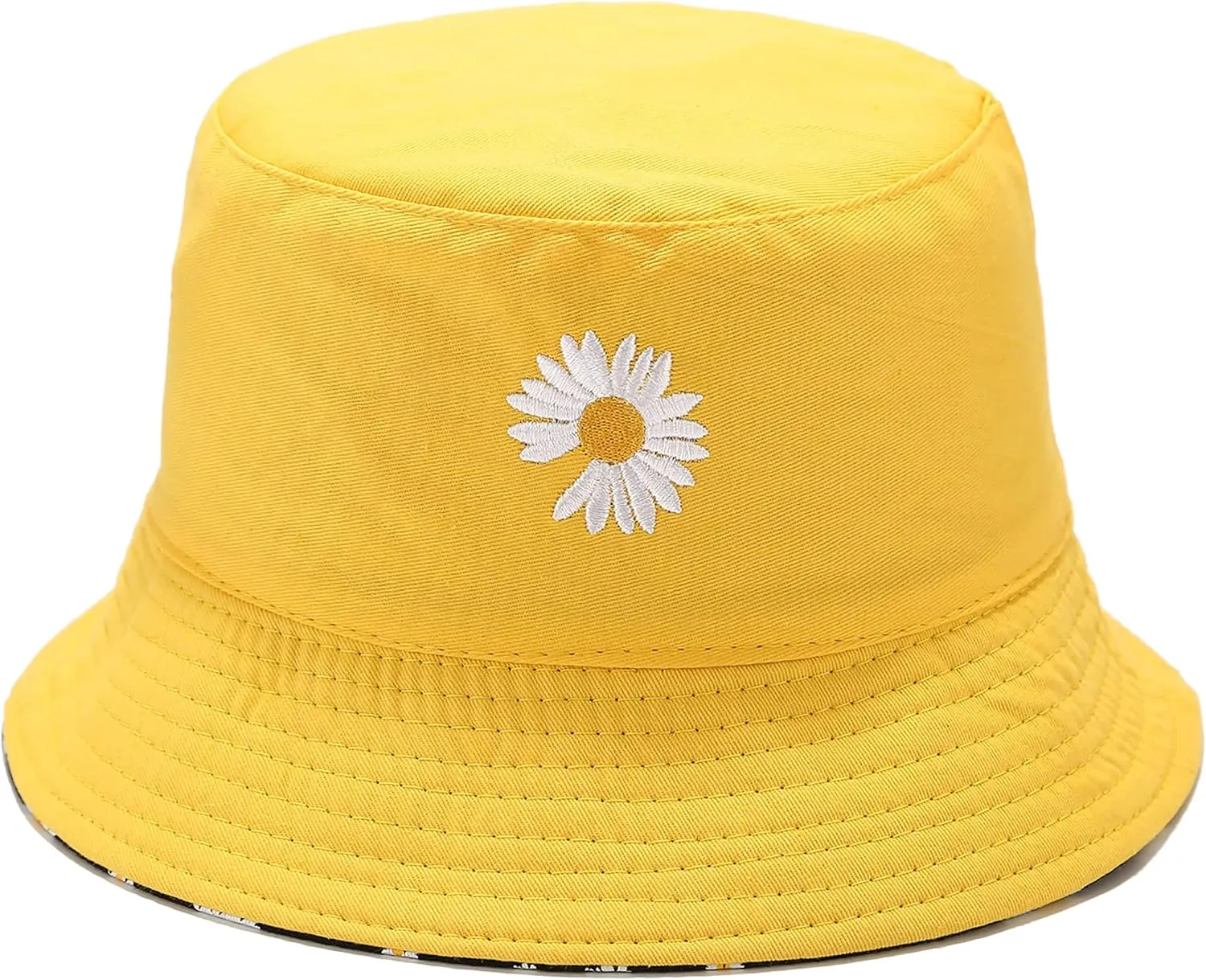Flower Reversible Bucket Hat Cotton Summer Travel Beach Sun Hats Emboridery for Women Men