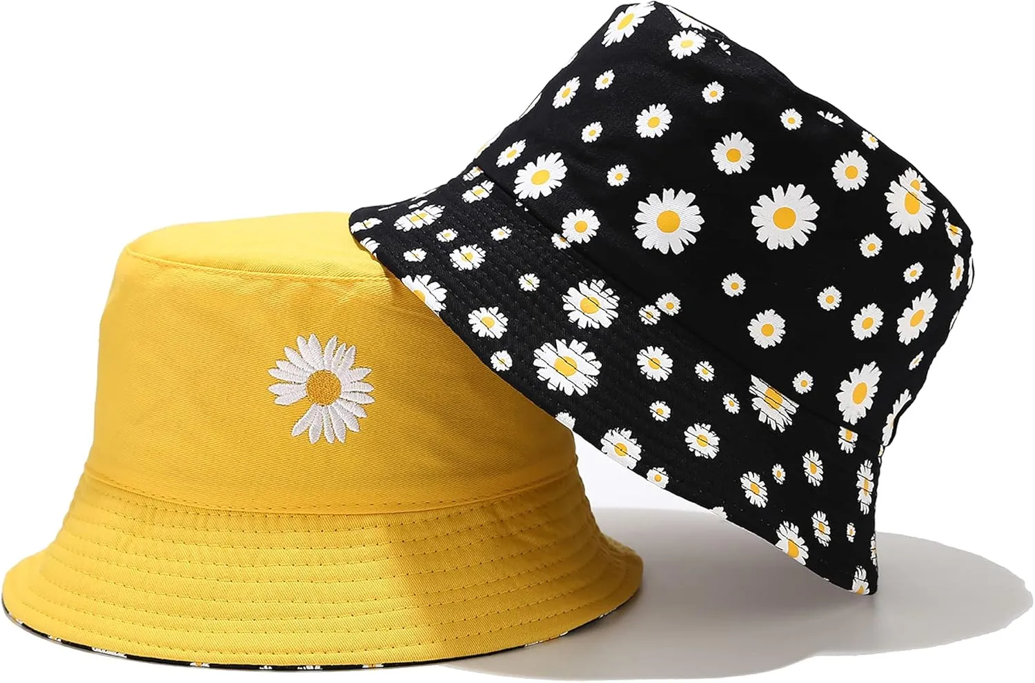 Flower Reversible Bucket Hat Cotton Summer Travel Beach Sun Hats Emboridery for Women Men