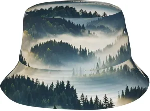 Foggy Mountains Forest Bucket Hat Packable Breathable Sun Hats Fisherman Hats Outdoor Summer Travel Hiking Beach Caps for Men Women Black