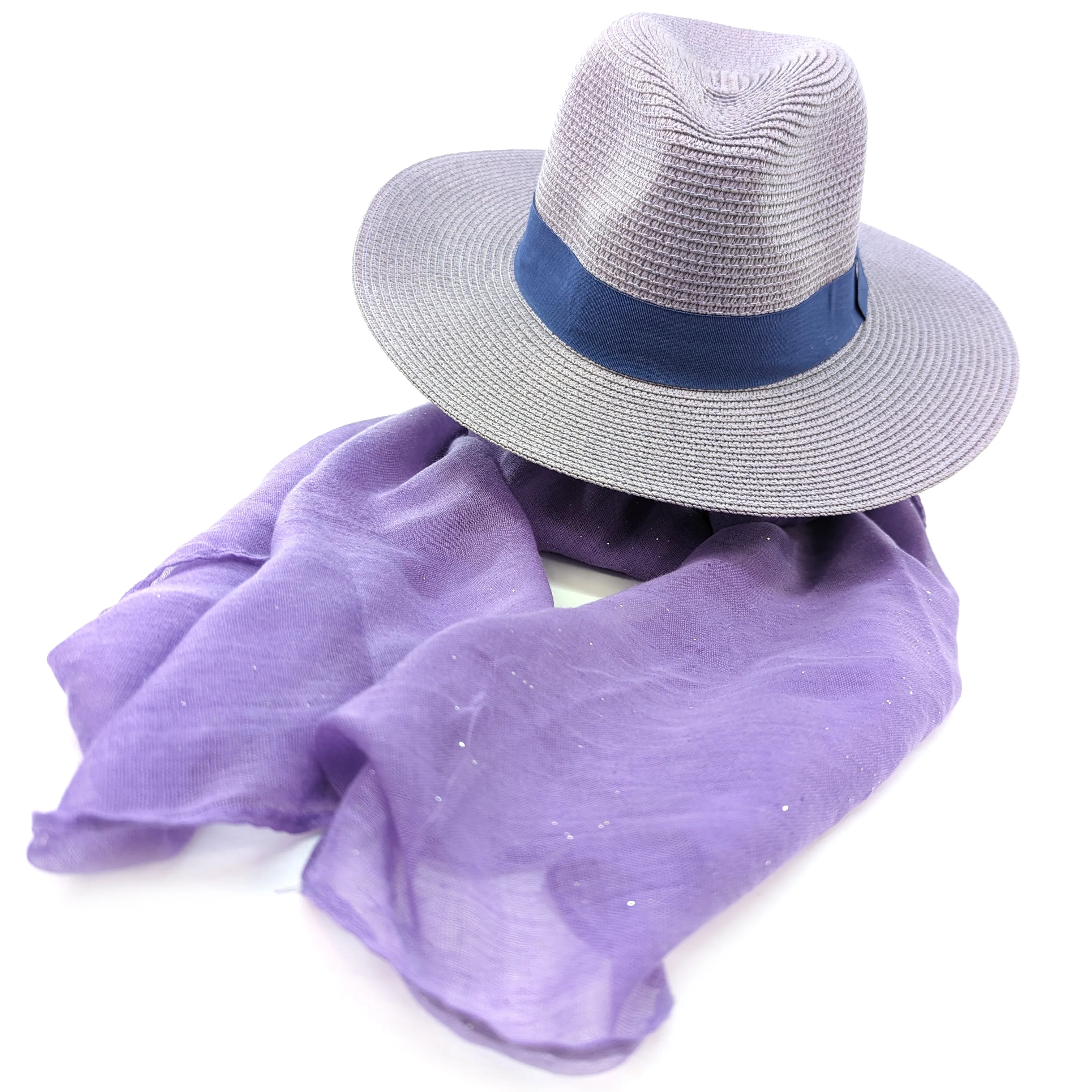 Folding Panama Style Travel Sun Hat - Lavender Purple (57cm)