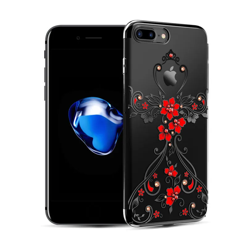 For Apple iPhone 8 7/ Plus Case Gold/ Red/ Black Plated Clear PC Hard Back Cover With Crystals from Swarovski Rhinestone Cases
