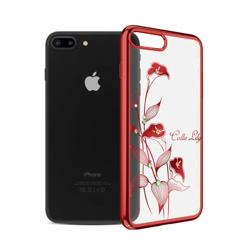 For Apple iPhone 8 7/ Plus Case Gold/ Red/ Black Plated Clear PC Hard Back Cover With Crystals from Swarovski Rhinestone Cases