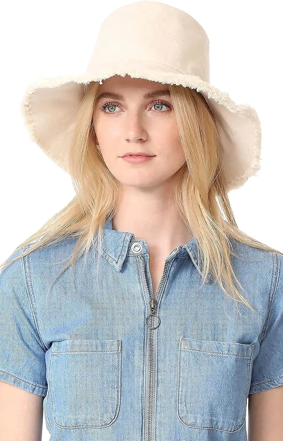 Frayed-Edge-Bucket-Hat-Summer Distressed-Beach-Sun-Hat-for-Women Men Teens Girls- Floppy Wide-Brim Fisherman Cap(Size: 7 1/8)